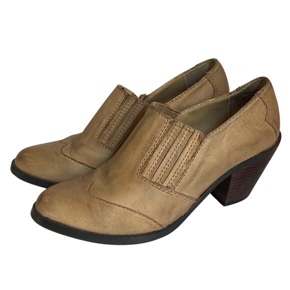 Levity  Leather Western Ankle Boots  7 Block Heel Tan Vintage Style - Picture 8 of 11